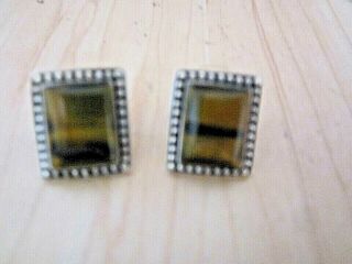 Vintage Sterling Silver Pierced Earrings With Tiger Eye Marked.  925 (24 - 5)