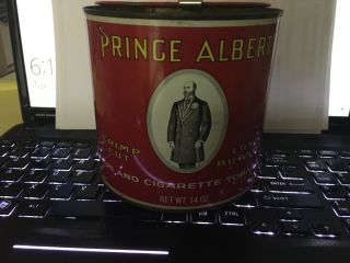 Vintage Prince Albert Pipe & Cigarette Tobacco Round 14 Oz Tin Empty Can Antique