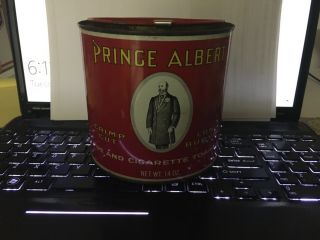 Vintage Prince Albert Pipe & Cigarette Tobacco Round 14 oz TIN EMPTY CAN Antique 3