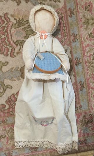 Vintage Primitive Prairie Doll Cloth Handmade Long Dress,  Cap,  Quilt Project
