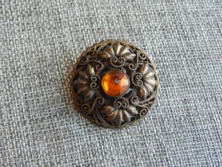 Antique Vtg Gay 90 ' s Button w/ Facted Orange Glass Apx:1 - 1/2 
