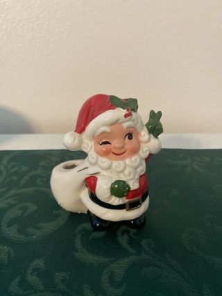 Vintage Santa Claus Candle Holder Big Eyes