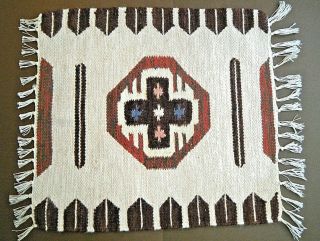 Vtg Wool Table Mat Rug Wall Art Zapotec Hand Woven Oaxaca Mexico 15 " X19 "