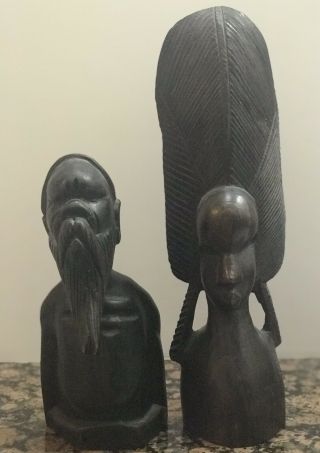 Vintage African Hand Carved Wood Statues Man Woman Africa