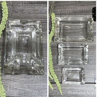 Vintage Lead Crystal Set Of 3 Rectangle Ashtray 2 Slots Glass Clear Stackable