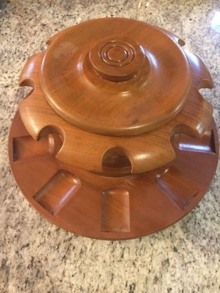 Vintage Rotating Wood Smoking Pipe Holder With Humidor Holds 9 Pipes