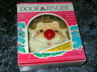 Vintage Musical Santa Door Ringer W/box.  Plays Jingle Bells Nose Lights Up