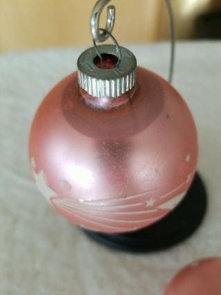 Vintage Shiny Brite Stencil Glass Ornament Satin Pink Shooting Star Saturn Moon 3