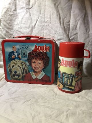Vintage 1981 Aladdin Little Orphan Annie Lunchbox Metal Tin Lunch With Thermos
