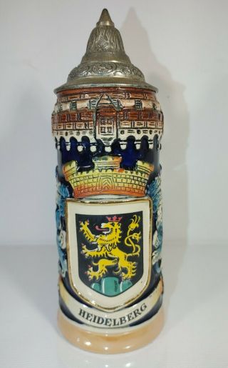 Vintage Western German Lidded Beer Stein Mug Heidelberg