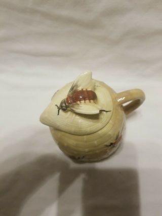 Vintage Ceramic Bee Hive Honey Pot Jar Pitcher Creamer Syrup with Lid Japan 2