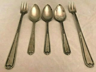 National Silver Co - Vintage 2 Cocktail Forks,  3 Demitasse Spoons - Epns