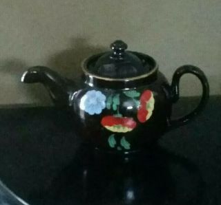 Vintage Tea Pot Teapot England Brown W/ Gold Trim Floral Flowers 6315