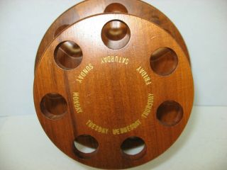 Vntg Decatur Industries 7 Pipe Walnut Stand/Rack,  Days of Week Stamped on Top 3