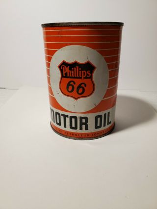 Vintage Phillips 66 1 Quart Motor Oil Can Opened