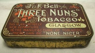 1910 ' s THREE NUNS TOBACCO GLASGOW ANTIQUE ADVERTISING FLAT POCKET TIN 2
