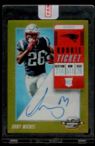 Sony Michel 10/10 Rookie Ticket Auto Gold Prizms 111 Rc Sp 2018 Contenders Optic