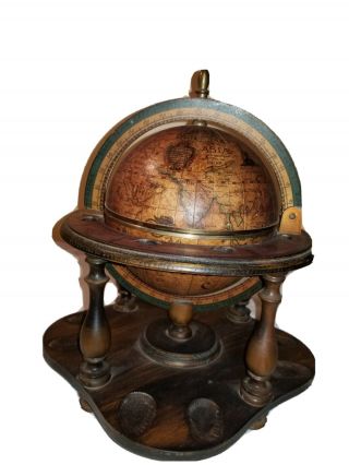 Vintage Old World Globe - Made In Italy - Wooden Table Top - Zodiac Astrology