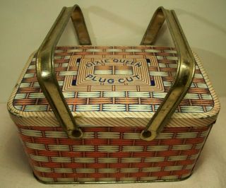 1920 Dixie Queen Plug Cut Picnic Basket Lunch Pail Tobacco Advertising Litho Tin