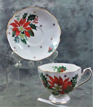Vtg Collectible Queen Anne " Noel " Footed Teacup & Saucer Made In England