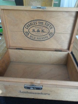 Vintage Wooden Cigar Box S.  & K.  Charles The Fifth Mild Havanas - Ambassadors