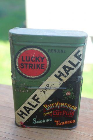 1930 Vintage Lucky Strike Half And Half Tobacco Tin Vertical Pocket Buckingham