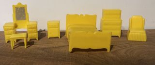 Vintage Marx 6pc Plastic Dollhouse Furniture Bedroom Set Yellow