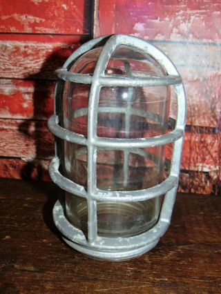 Vintage Crouse Hinds Clear Glass Blast Shade Lens W/cage Industrial Steampunk