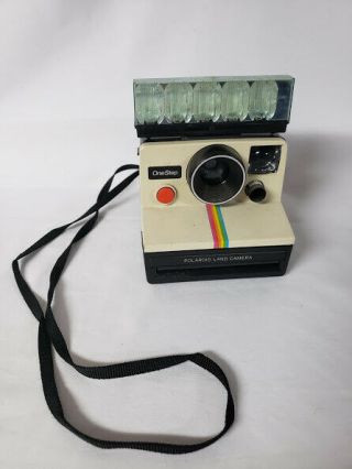 Vintage One Step Polaroid Land Camera Rainbow With Flash Bar And Strap