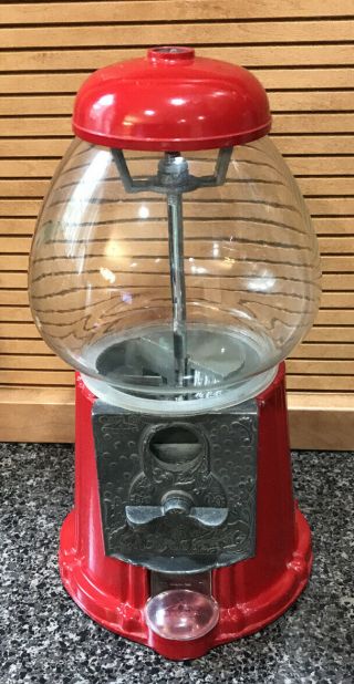 Vintage Red Carousel Bubble Gum Machine Cast Metal Glass Globe 1985,  Junior,  B51