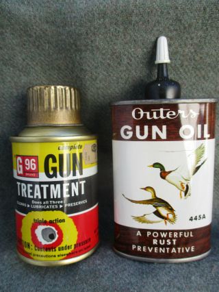 Vintage G - 96 Gun Treatment Can W Tin Top & Outers Oil Handy Oiler W Ducks
