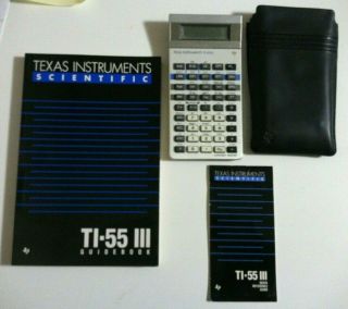 Vtg Texas Instruments Calculator Ti - 55 Iii With Case,  Quick Refer,  And Guidebook