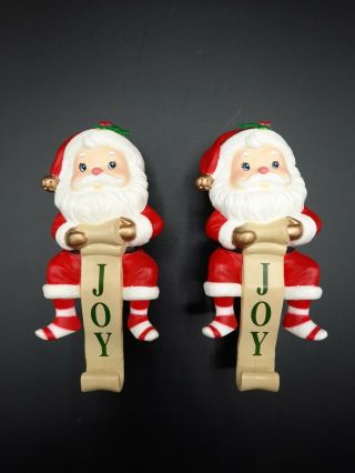 Vintage Set Of 2 Russ Santa Christmas Stocking Hanger Holder Joy