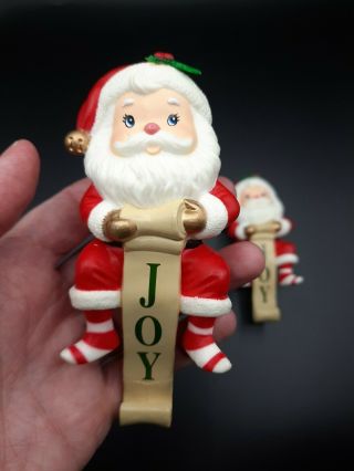 Vintage Set of 2 Russ Santa Christmas Stocking Hanger Holder Joy 2