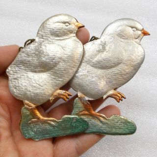 2 Old Vintage Russian Cardboard Dresden Christmas Ornaments Decoration Chickens