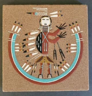 Vintage Navajo Native American Sand Painting " Camel God " Wall Art Signed 6 " X 6 "
