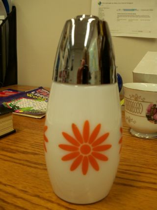 Vintage Westinghouse White Milk Glass Sugar Dispenser Orange Floral Pattern