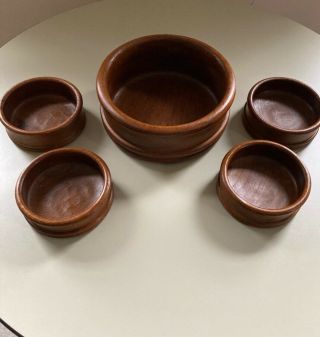 Vintage Mcm Himark Wooden Teak Salad Bowl Set For 4 Made Thailand Danish