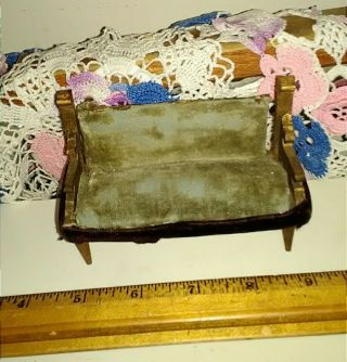Antique Dollhouse Tlc Wood & Velvet Miniature Couch Unsigned Schneegas ?