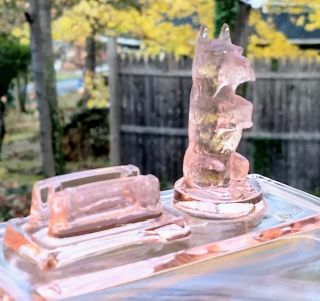 Vintage Scotty Dog Desktop Ashtray Pink Depression Glass with Match Book Holder 2