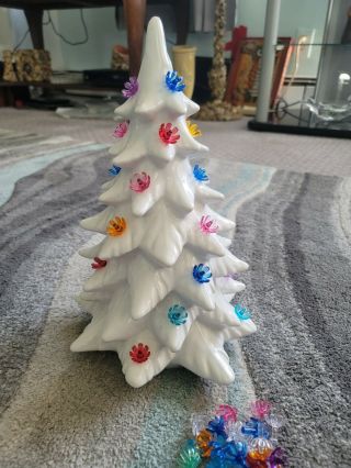 Vintage Ceramic Christmas White Iridescent Oval Tree 12 " Tall No Base