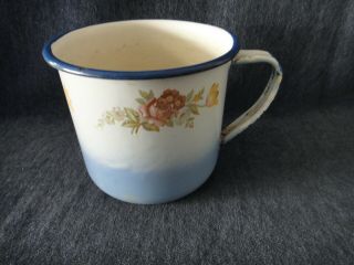 Vintage Cinsa Enamelware Large White And Blue Flowered Cup Saltillo Mexico