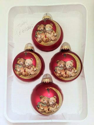 Vintage Christmas By Krebs 4 Teddy Bear Glass Ornaments
