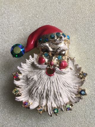 Vintage Christmas Brooch Santa Ab Rhinestones Old Fashioned Jolly