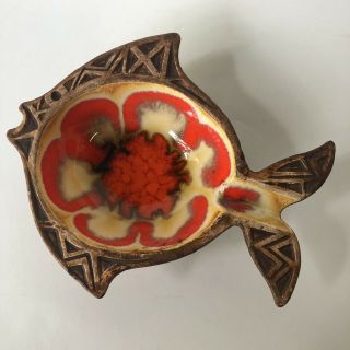 Vintage Ashtray Treasure Craft Of Hawaii 43 1962 Red Brown Fish Decor Surf