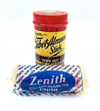Tin Can Zenith Tibet Almond Stick Scratch Remover Advertising Vintage