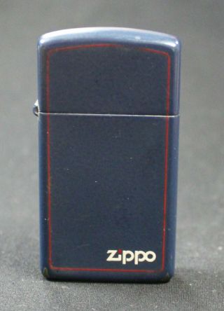 Small Slim Zippo Lighter Blue Matte Finish With Red Trim Line 2 1/4 " X 1 1/8 "
