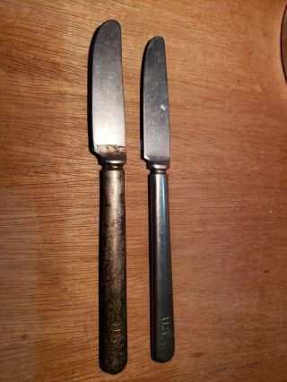 Qty 2 Vintage U.  S.  Dinner Knives Us Army Navy Military Mess