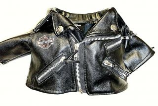 Harley Davidson Faux Black Leather Jacket For Teddy Bear Doll Vintage