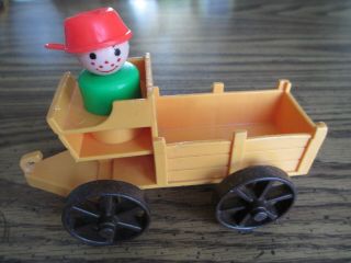 Vintage Fisher - Price Little People Frontier Wagon And Boy For Western Town 1982
